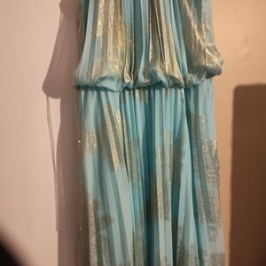 Elegant Blue and Gold Maxi Dress